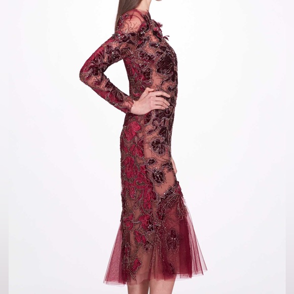 Marchesa Embroidered Velvet Dress Size 12 - Picture 3 of 12